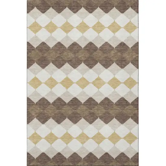 Brown Beige And Gold Geometric Washable Area Rug With UV Protection Photo 3