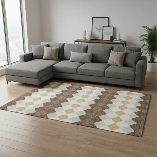 Brown Beige And Gold Geometric Washable Area Rug With UV Protection Photo 2