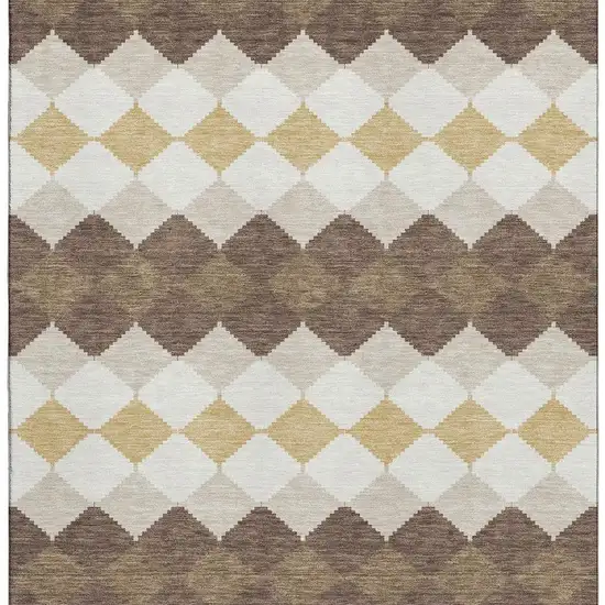 Brown Beige And Gold Geometric Washable Area Rug With UV Protection Photo 2