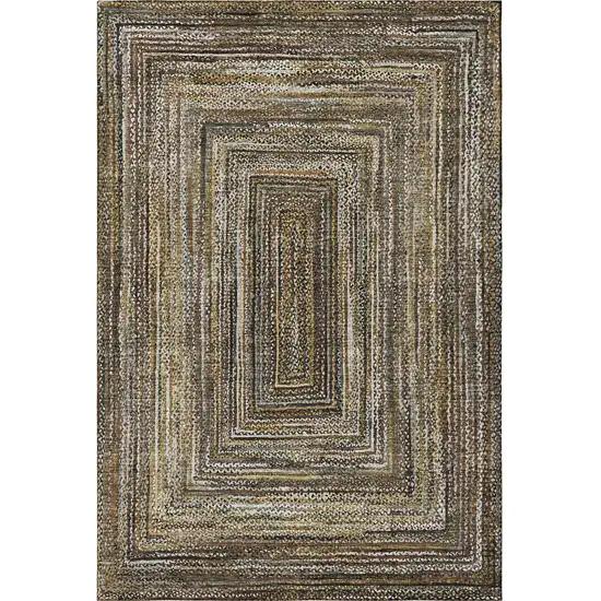 Brown Beige And Gold Geometric Washable Area Rug With UV Protection Photo 3
