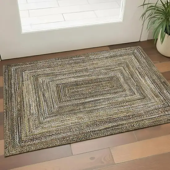 Brown Beige And Gold Geometric Washable Area Rug With UV Protection Photo 2