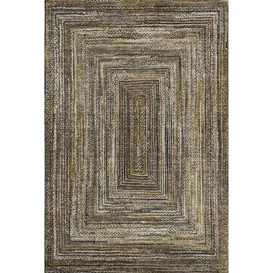 Brown Beige And Gold Geometric Washable Area Rug With UV Protection Photo 1