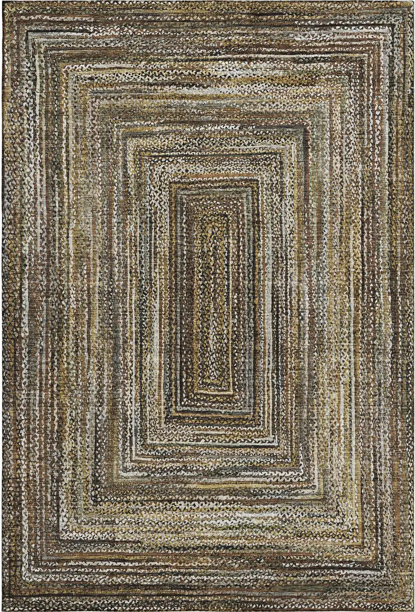 Brown Beige And Gold Geometric Washable Area Rug With UV Protection Photo 1