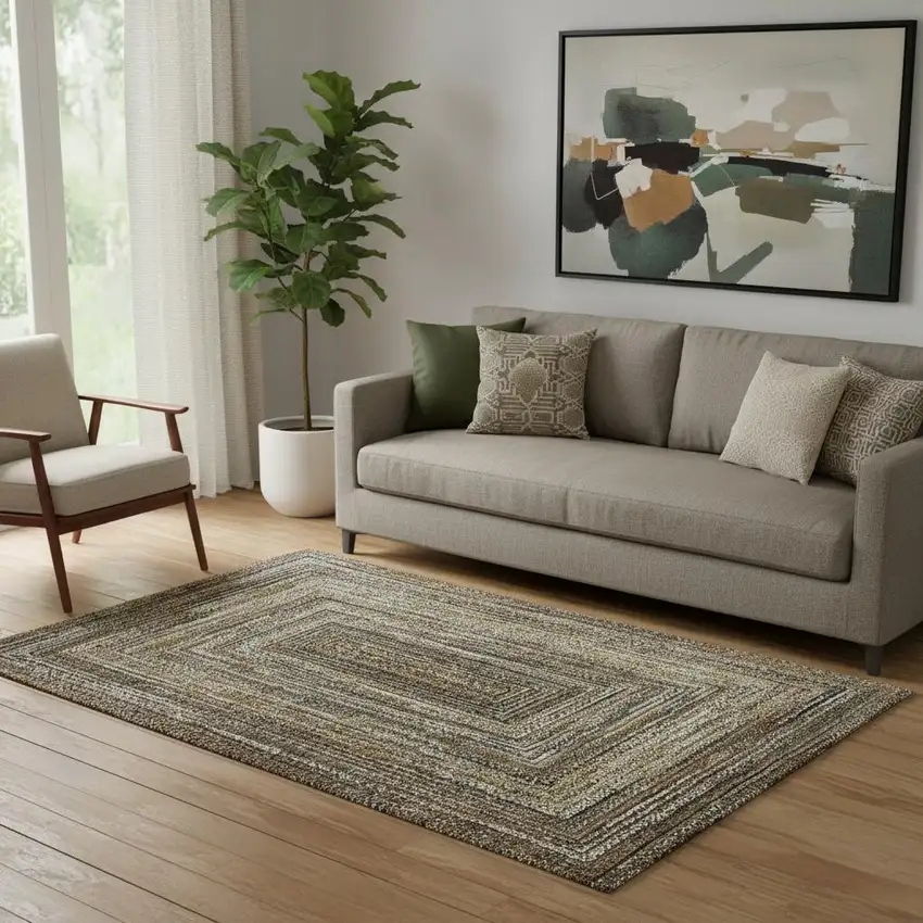 Brown Beige And Gold Geometric Washable Area Rug With UV Protection Photo 2