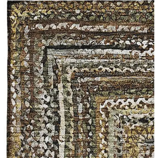 Brown Beige And Gold Geometric Washable Area Rug With UV Protection Photo 2