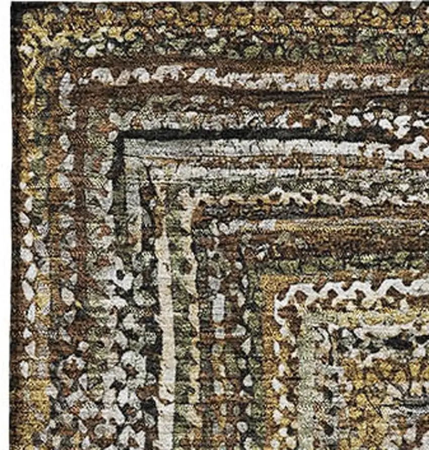 Brown Beige And Gold Geometric Washable Area Rug With UV Protection Photo 2
