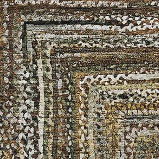 Brown Beige And Gold Geometric Washable Area Rug With UV Protection Photo 2