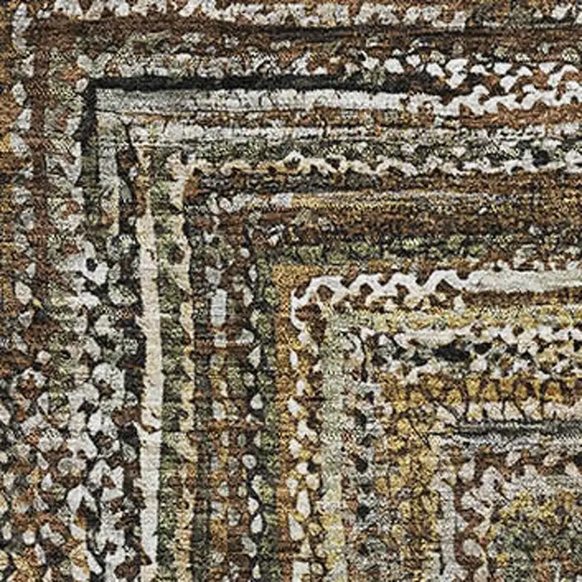 Brown Beige And Gold Geometric Washable Area Rug With UV Protection Photo 2