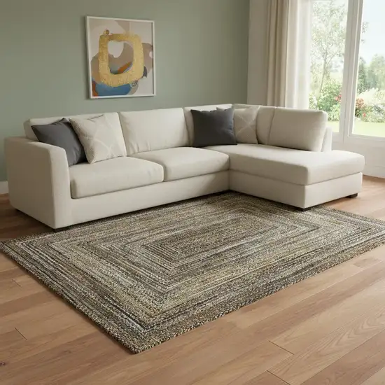 Brown Beige And Gold Geometric Washable Area Rug With UV Protection Photo 2