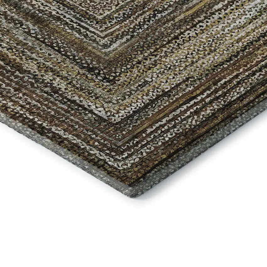 Brown Beige And Gold Geometric Washable Area Rug With UV Protection Photo 7