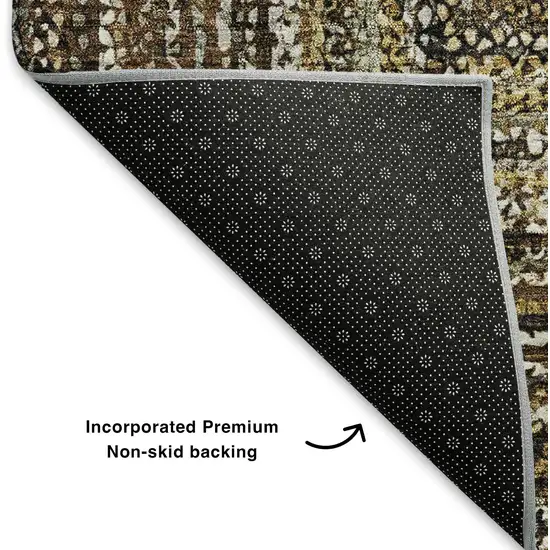 Brown Beige And Gold Geometric Washable Area Rug With UV Protection Photo 6