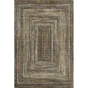 Photo of Brown Beige And Gold Geometric Washable Area Rug With UV Protection
