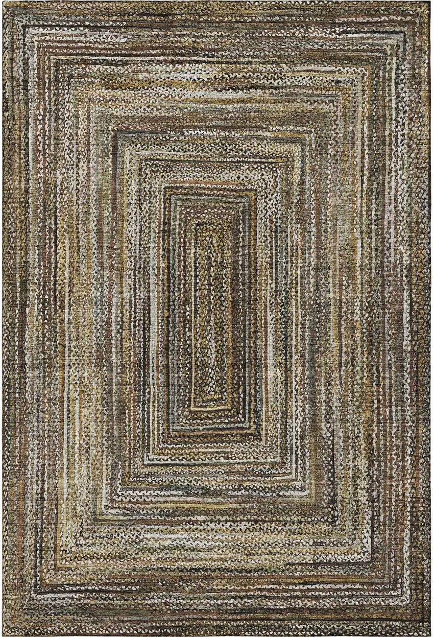 Brown Beige And Gold Geometric Washable Area Rug With UV Protection Photo 2