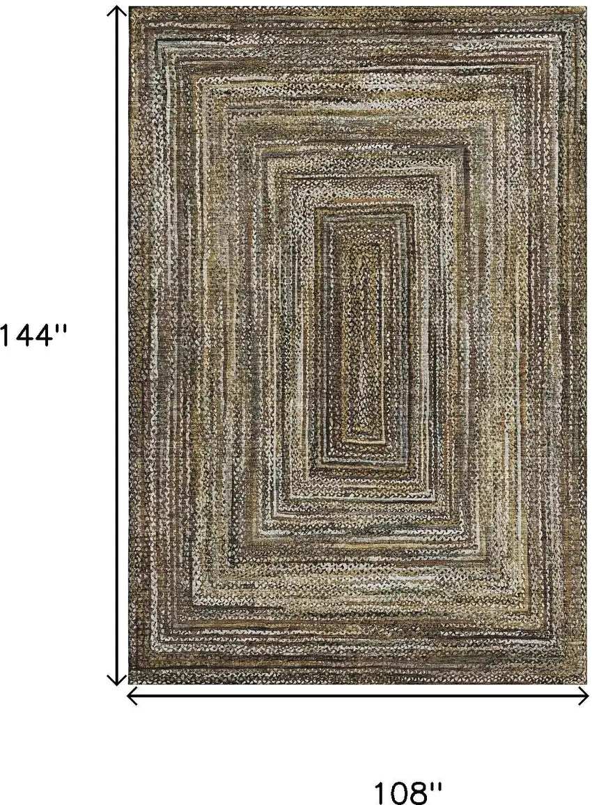 Brown Beige And Gold Geometric Washable Area Rug With UV Protection Photo 9
