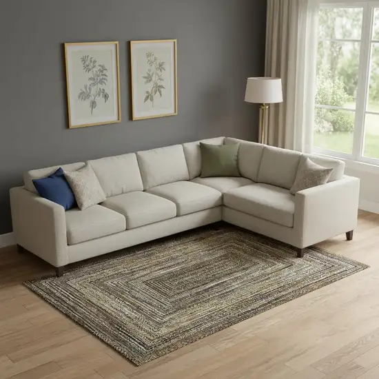 Brown Beige And Gold Geometric Washable Area Rug With UV Protection Photo 2