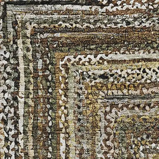 Brown Beige And Gold Geometric Washable Area Rug With UV Protection Photo 2