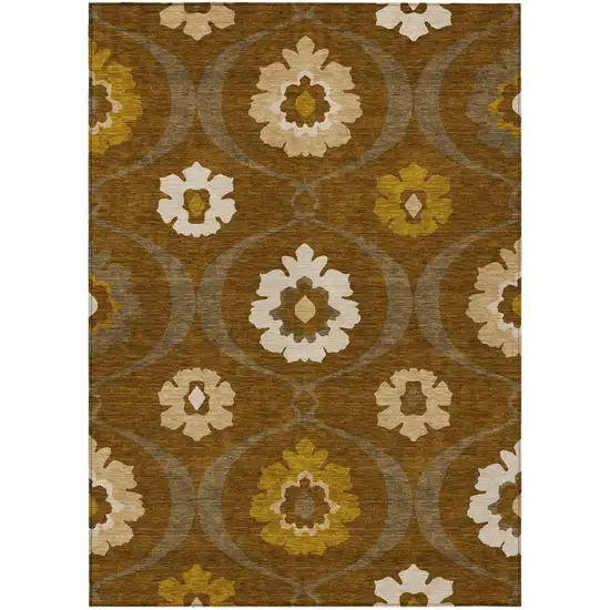 Brown Beige And Gold Medallion Washable Indoor Outdoor Area Rug Photo 2