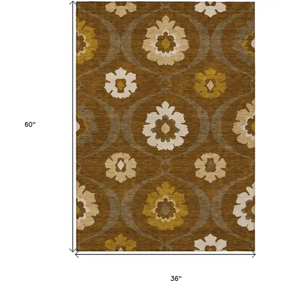 Brown Beige And Gold Medallion Washable Indoor Outdoor Area Rug Photo 3