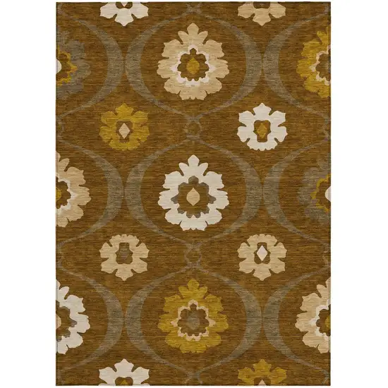 Brown Beige And Gold Medallion Washable Indoor Outdoor Area Rug Photo 7