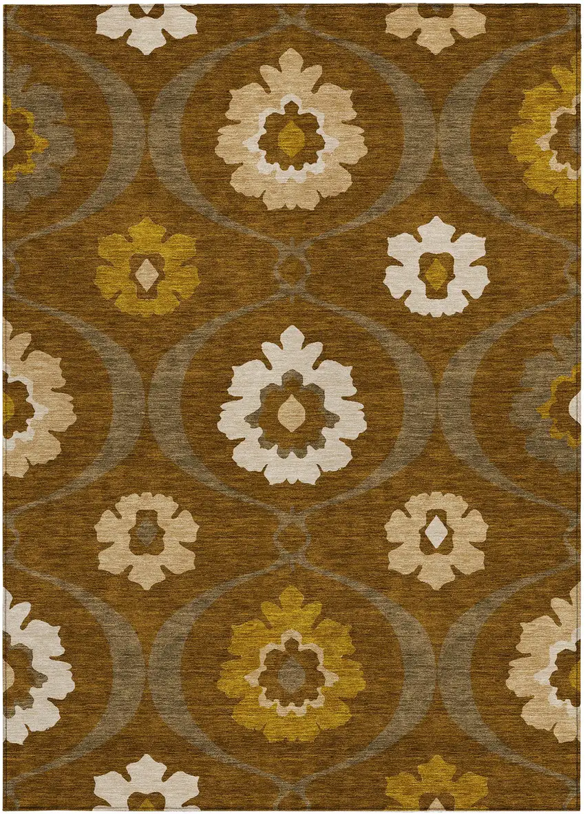 Brown Beige And Gold Medallion Washable Indoor Outdoor Area Rug Photo 7