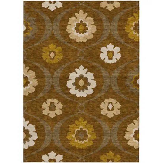 Brown Beige And Gold Medallion Washable Indoor Outdoor Area Rug Photo 7