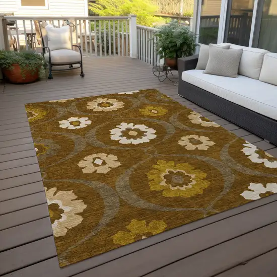 Brown Beige And Gold Medallion Washable Indoor Outdoor Area Rug Photo 8