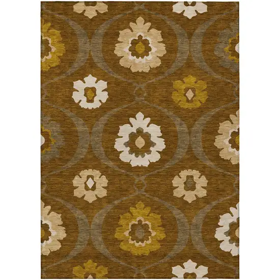 Brown Beige And Gold Medallion Washable Indoor Outdoor Area Rug Photo 2