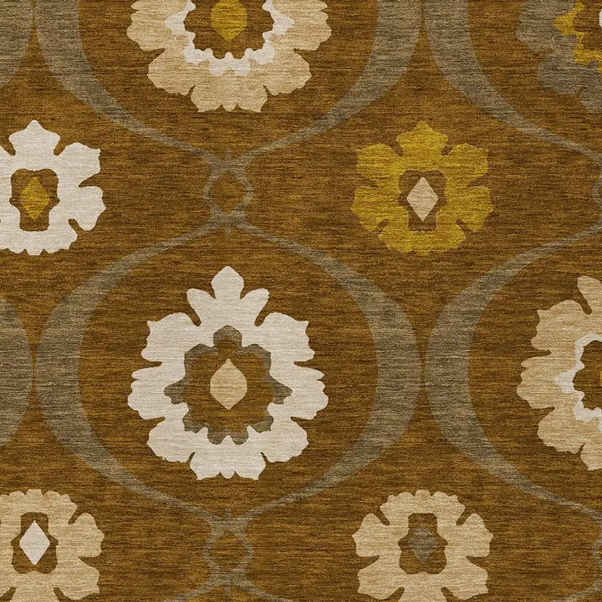 Brown Beige And Gold Medallion Washable Indoor Outdoor Area Rug Photo 6