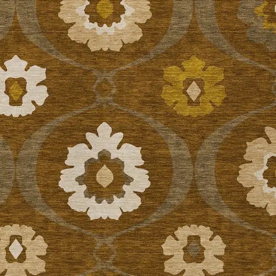 Brown Beige And Gold Medallion Washable Indoor Outdoor Area Rug Photo 6