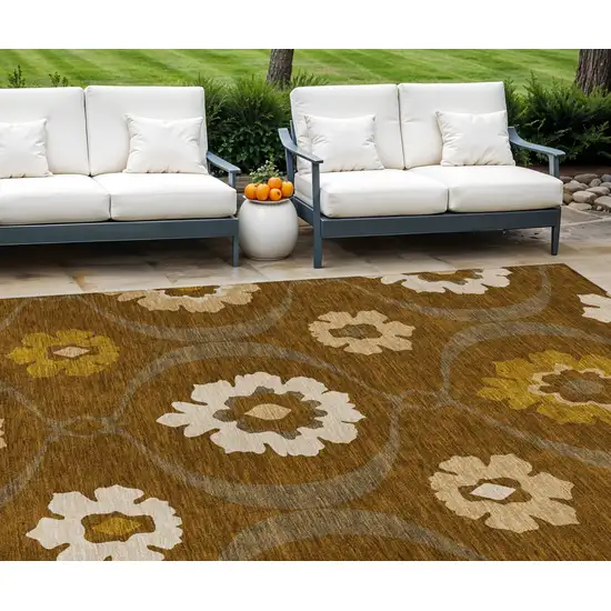 Brown Beige And Gold Medallion Washable Indoor Outdoor Area Rug Photo 1