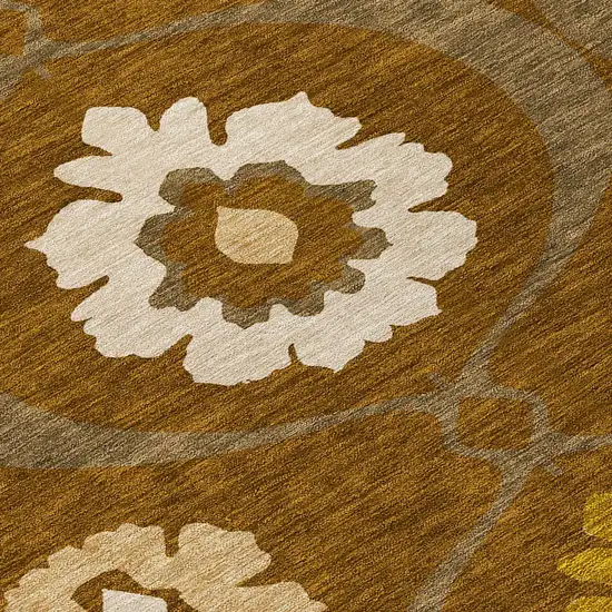 Brown Beige And Gold Medallion Washable Indoor Outdoor Area Rug Photo 7