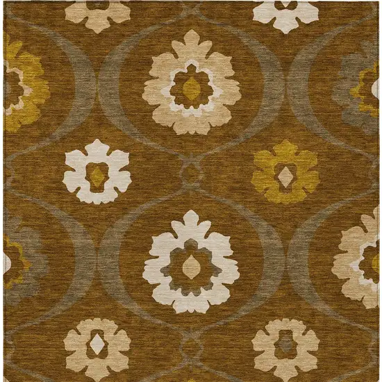 Brown Beige And Gold Medallion Washable Indoor Outdoor Area Rug Photo 8