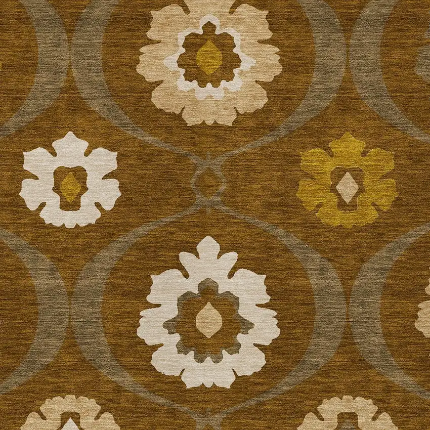 Brown Beige And Gold Medallion Washable Indoor Outdoor Area Rug Photo 6