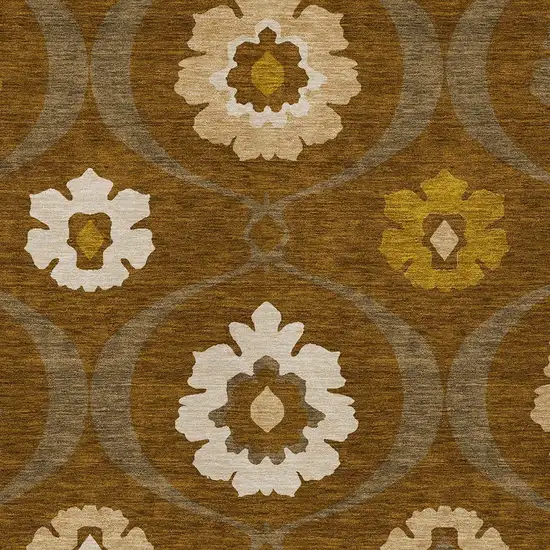 Brown Beige And Gold Medallion Washable Indoor Outdoor Area Rug Photo 6