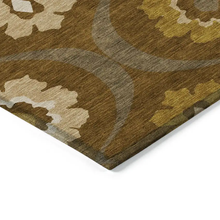 Brown Beige And Gold Medallion Washable Indoor Outdoor Area Rug Photo 5
