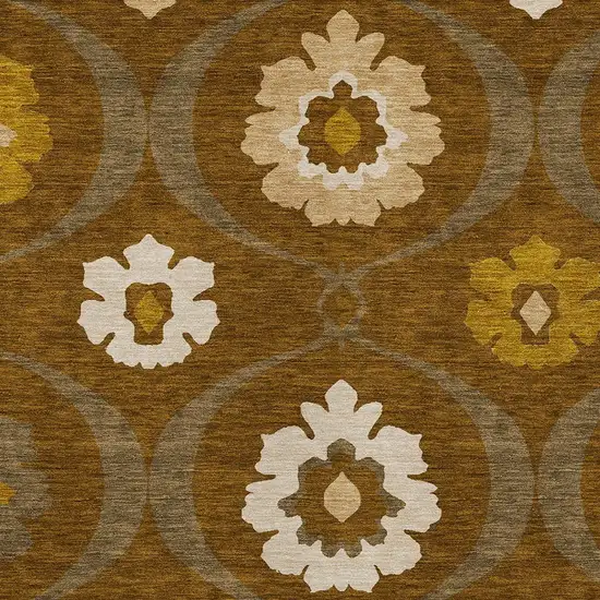 Brown Beige And Gold Medallion Washable Indoor Outdoor Area Rug Photo 6