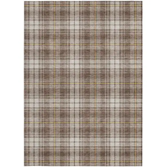 Brown Beige And Gold Plaid Washable Indoor Outdoor Area Rug Photo 7