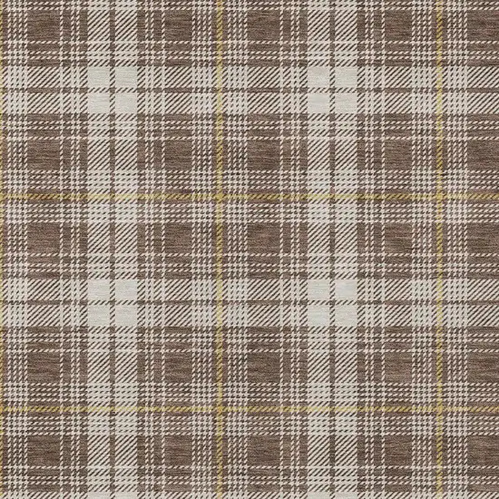 Brown Beige And Gold Plaid Washable Indoor Outdoor Area Rug Photo 6