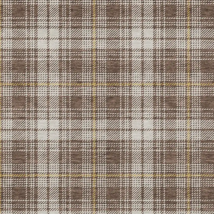 Brown Beige And Gold Plaid Washable Indoor Outdoor Area Rug Photo 6