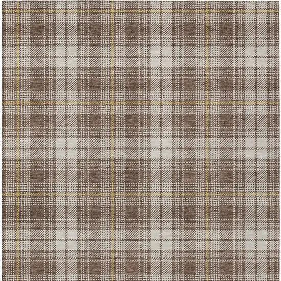 Brown Beige And Gold Plaid Washable Indoor Outdoor Area Rug Photo 7