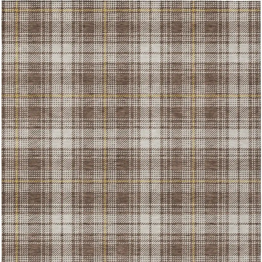 Brown Beige And Gold Plaid Washable Indoor Outdoor Area Rug Photo 7