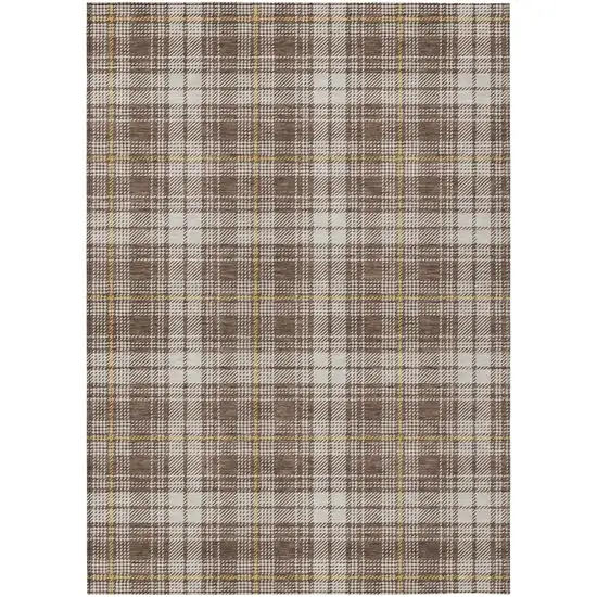 Brown Beige And Gold Plaid Washable Indoor Outdoor Area Rug Photo 2