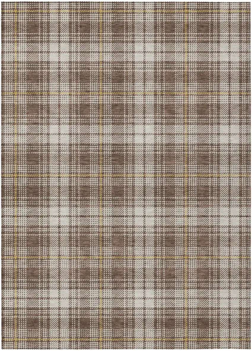 Brown Beige And Gold Plaid Washable Indoor Outdoor Area Rug Photo 2