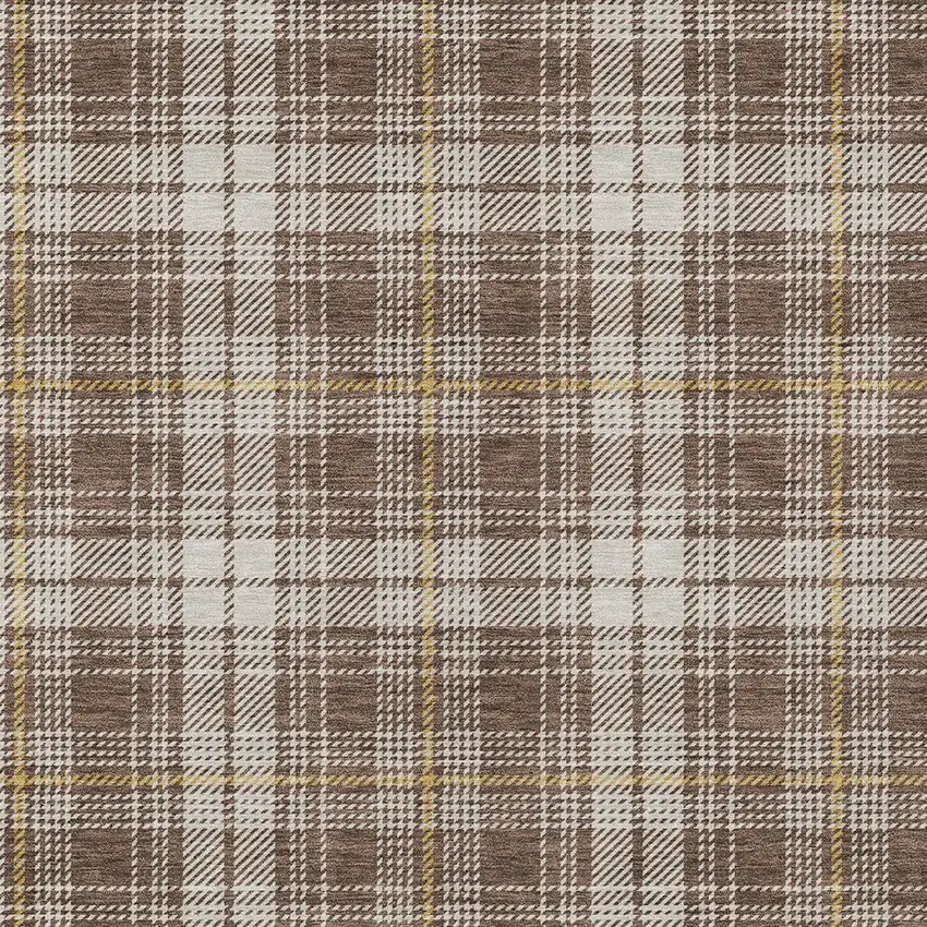 Brown Beige And Gold Plaid Washable Indoor Outdoor Area Rug Photo 6