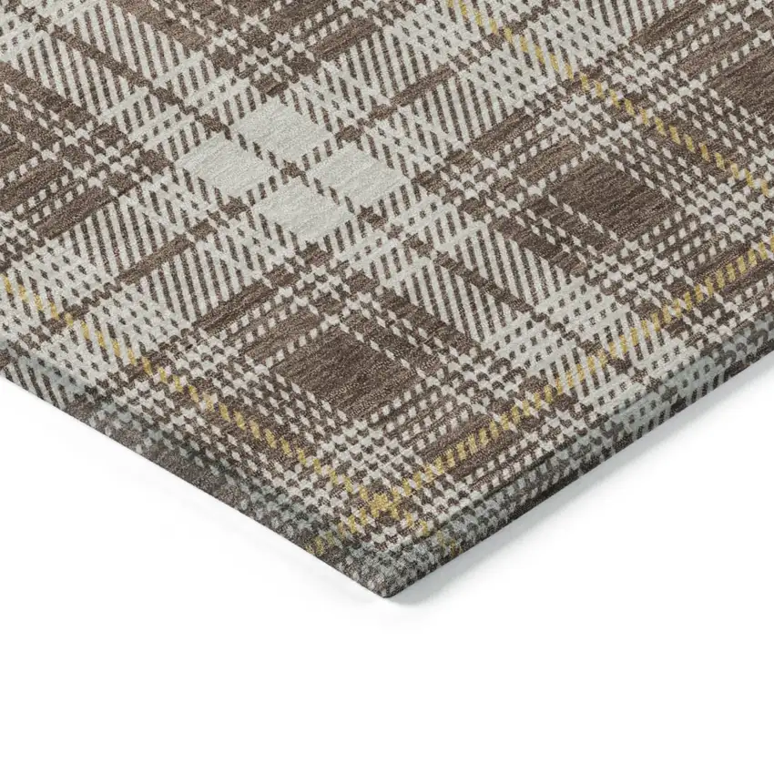 Brown Beige And Gold Plaid Washable Indoor Outdoor Area Rug Photo 4