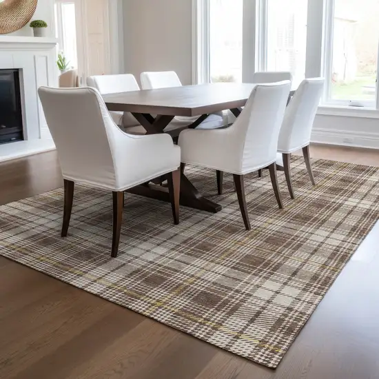 Brown Beige And Gold Plaid Washable Indoor Outdoor Area Rug Photo 9