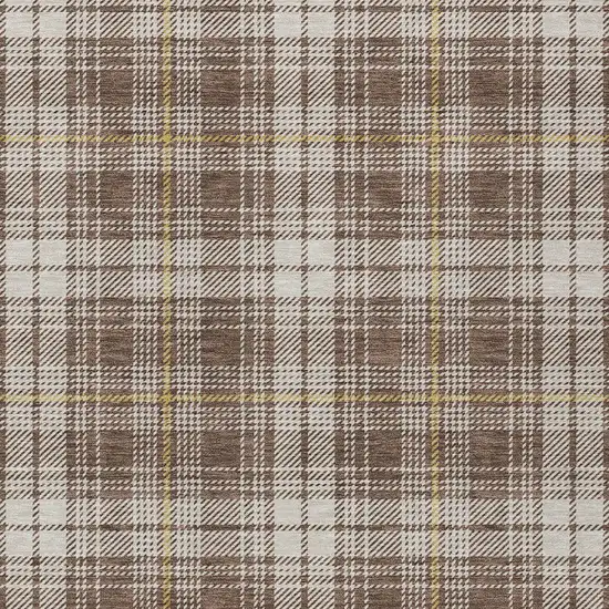 Brown Beige And Gold Plaid Washable Indoor Outdoor Area Rug Photo 6