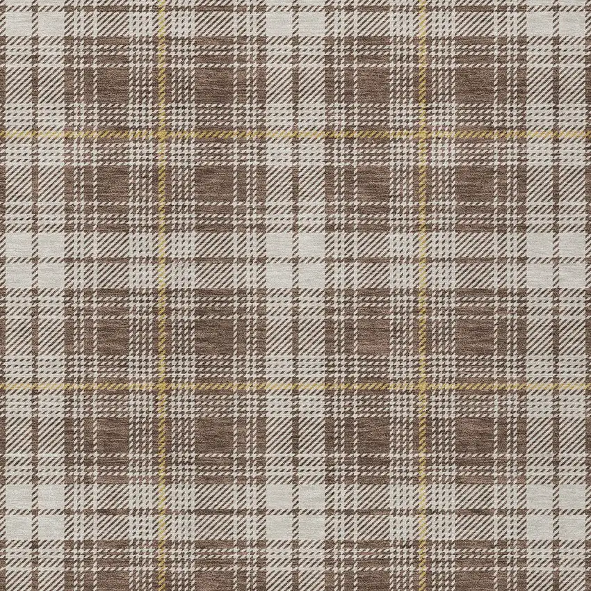 Brown Beige And Gold Plaid Washable Indoor Outdoor Area Rug Photo 6