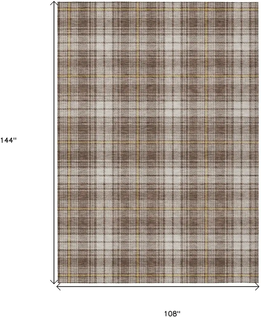 Brown Beige And Gold Plaid Washable Indoor Outdoor Area Rug Photo 3