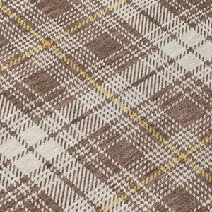 Photo of Brown Beige And Gold Plaid Washable Indoor Outdoor Area Rug